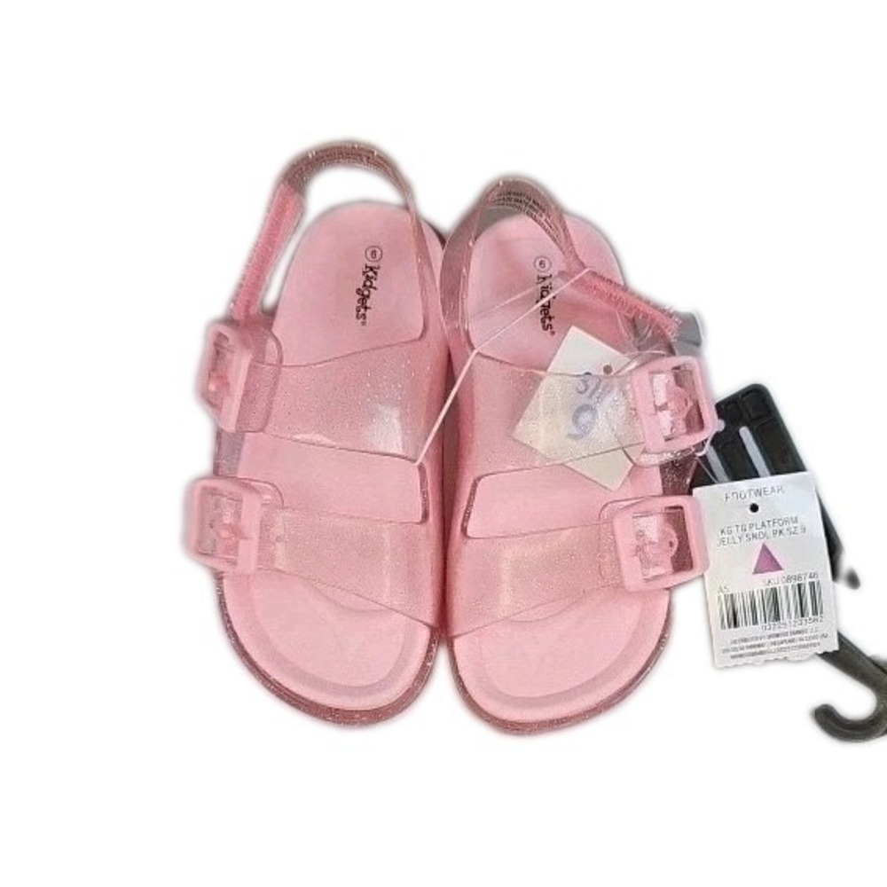 Kidgets Little Girls Platform Open Toe Jelly Sandals W) 2 Top Buckle-Sz.6 Pink